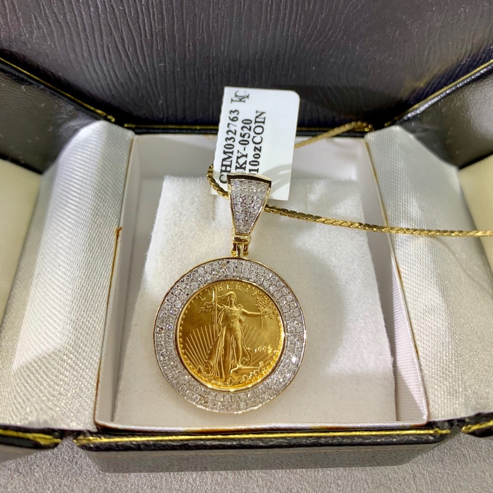 14K GOLD AND DIAMOND LIBERTY COIN PENDANT